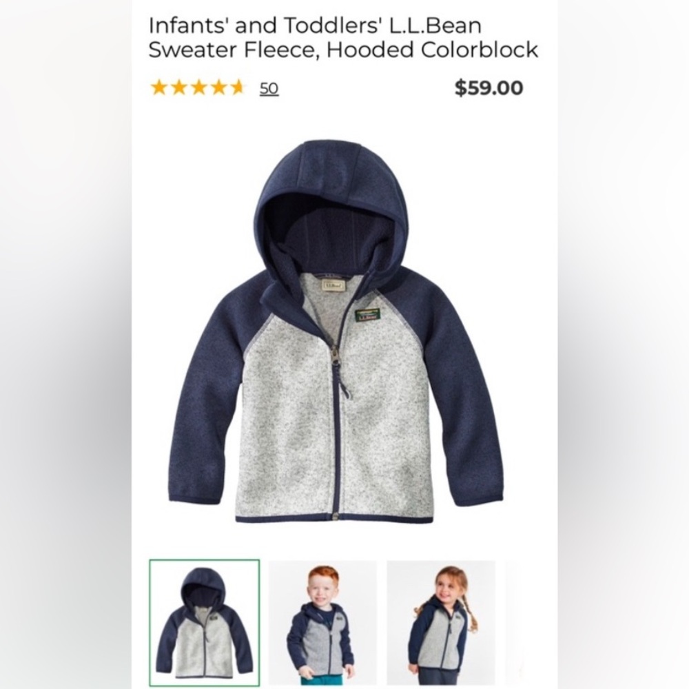 Infants' L.L.Bean Sweater Fleece, Hooded Colorblock Size 12-18